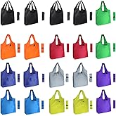 Aricsen 20 Pack Durable Colorful Folding Reusable Grocery Bags Handles Bulk Strong, Colored Eco Friendly Shopping Foldable Kitchen Large Washable Pocket Nylon, Polyester Color Cloth Fabric | 20 Pack, Durable, Folding, Reusable, Handles, Bulk