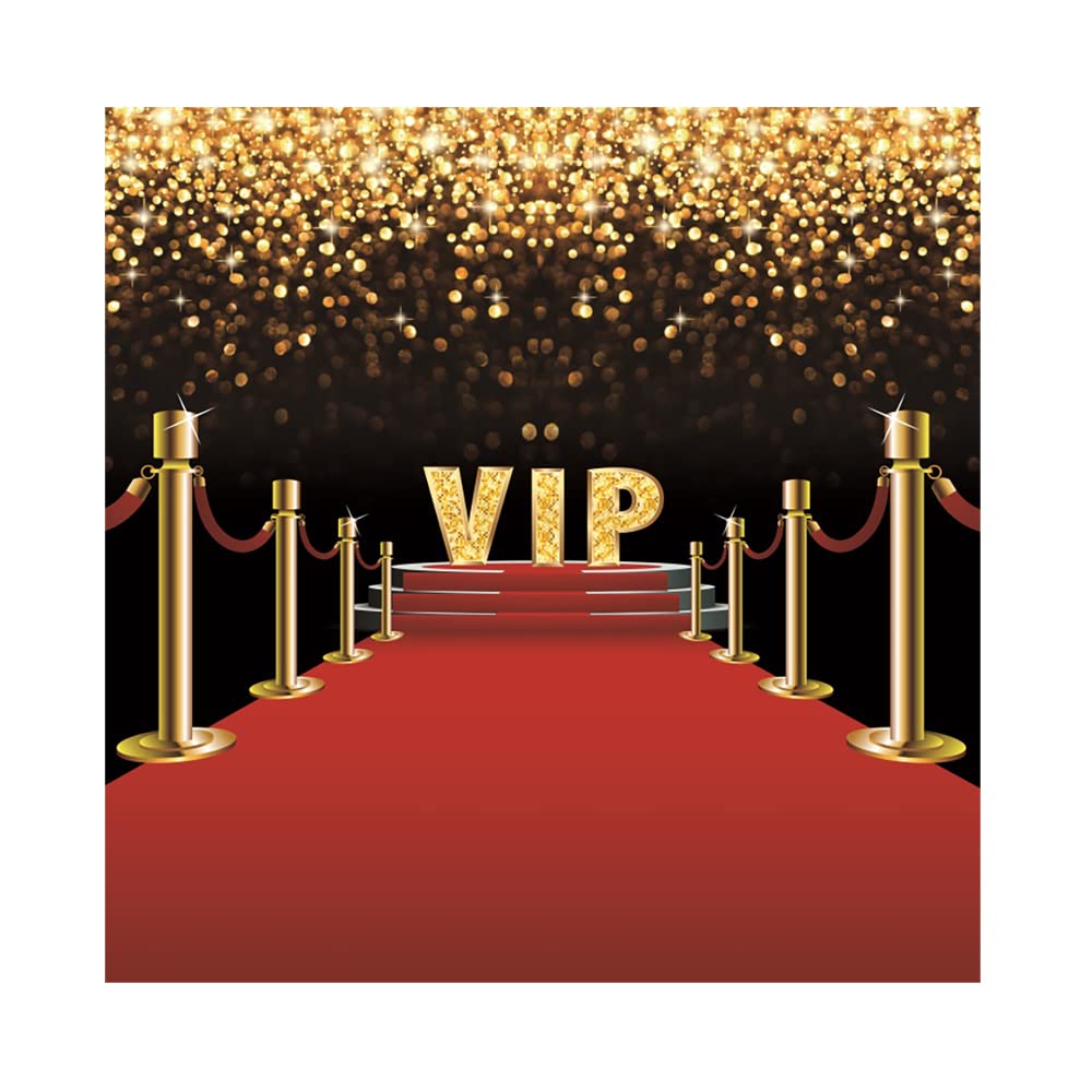 Aoihrraan 8x8ft VIP Backdrop Red Carpet VIP Stage Channel Gold Glitter Spots Square Photography Background Club Event Festival Show Party Video Shoots Portrait Decoration Banner Photo Studio Props