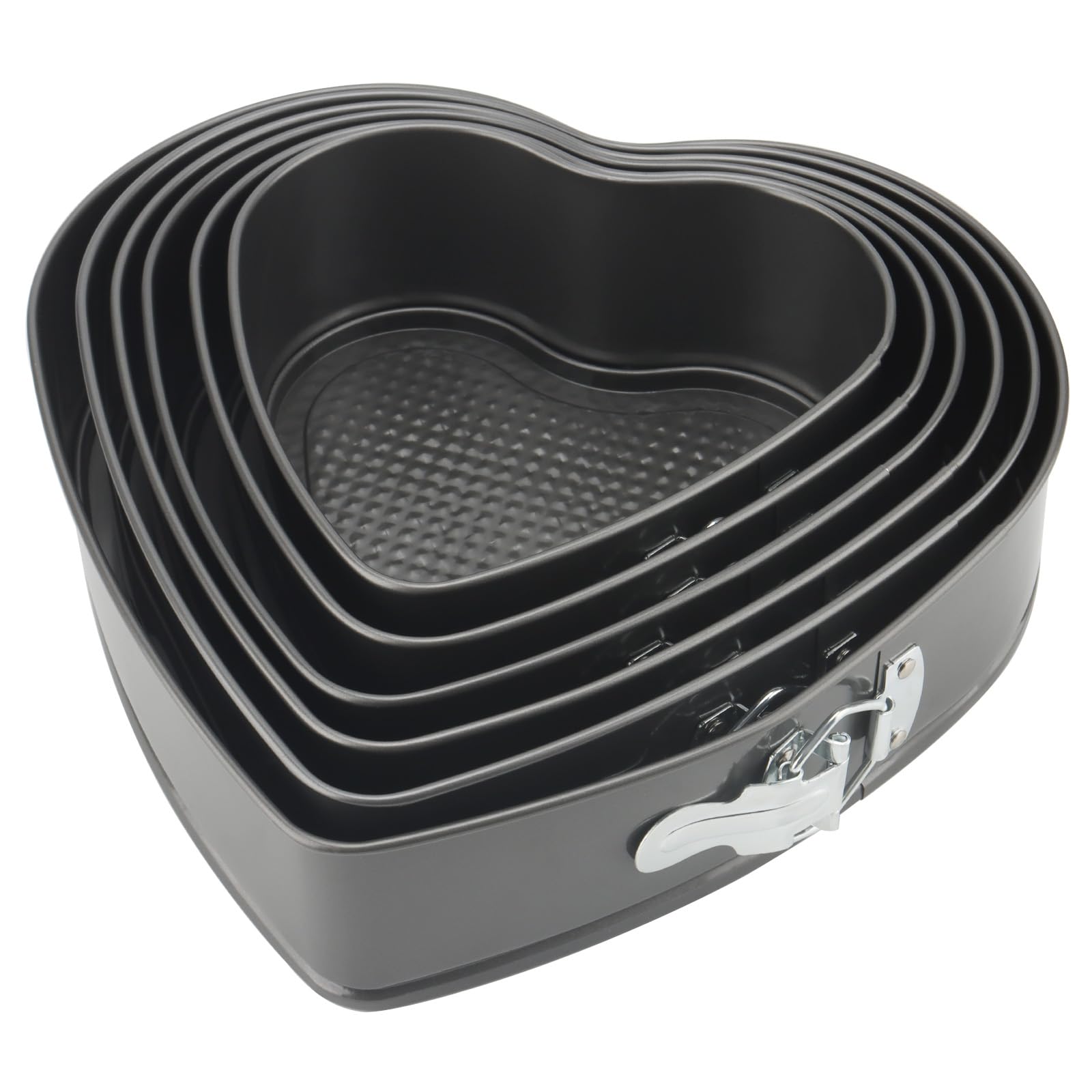 MOUYAT Cake Tin Set, 6 PCS Springform Heart Cheesecake Pan Tray with Removable Bottoms, Non-Stick Metal Cake Mould for Cakes and Cheesecake, 18/20/22/24/26/28 CM