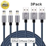 Cablex iPhone Charger, 3PackÂ 6FTÂ LightningÂ toÂ USBÂ NylonÂ Braided Cable, CompatibleÂ withÂ iPhoneÂ 7/7Â Plus/6s/6sÂ Plus/6/6Â Plus/5/5S/5C/SE/iPadÂ andÂ iPodÂ (Blue)