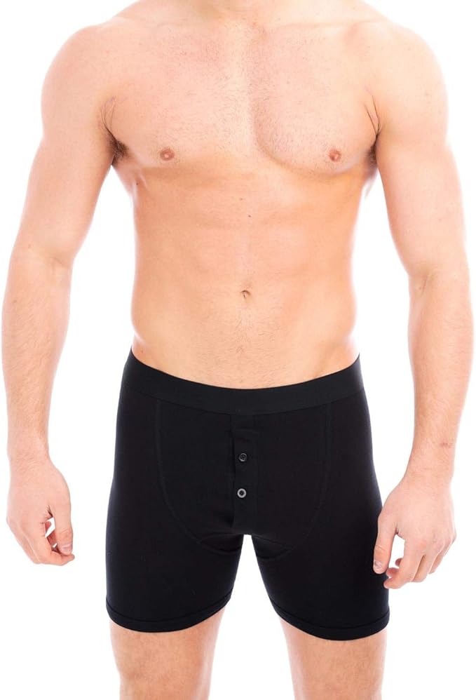 Sock Stack Boxer Shorts Mens Organic Cotton Boxershorts Comfort Fit Black Button Fly Boxers