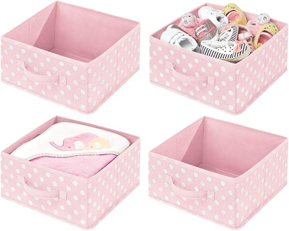mDesign Juego de 4 cestas organizadoras de tela – Cajas de tela de uso flexible con asa