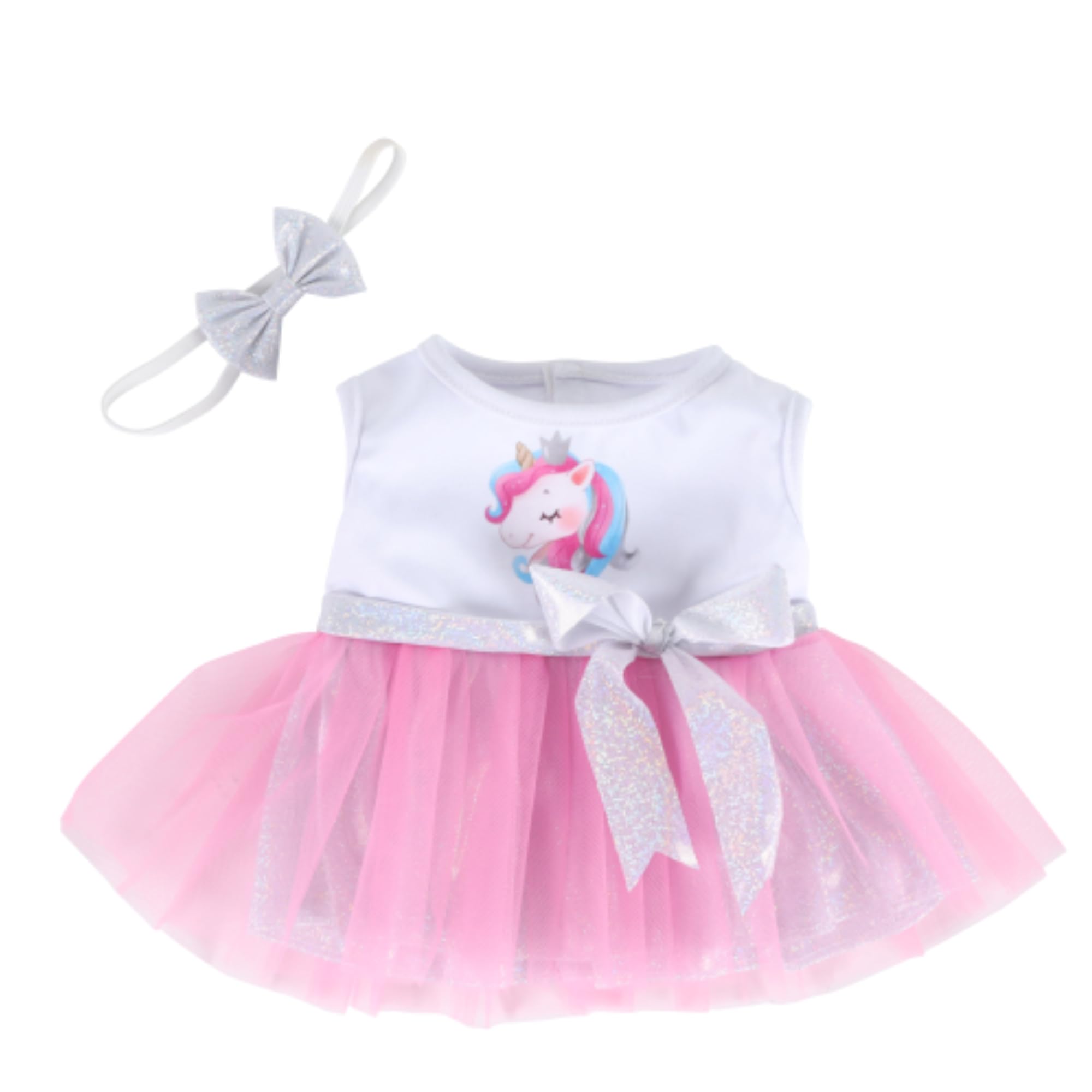 16 inch Unicorn Tutu Dress with bow - Teddy Bear Clothes - Size: 16 inch/40cm fits Build a Bear
