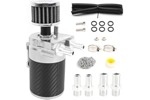 muge racing Carbon Fiber Universal Oil Catch Can Tank Kit Polish Baffled Reservoir with Breather Filter with 3/8" Fuel Line Aluminum (400ml Silver)