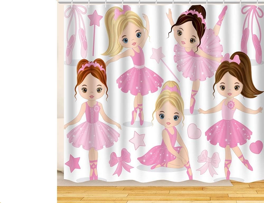 ArtRena Fabric Shower Curtain, Ballerinas, Waterproof and Mildew Resistant, 71" x 71"