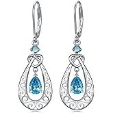 Teardrop Birthstone Dangle Drop Earrings Sterling Silver Infinity Filigree Leverback Earrings, Infinity Love Birthday Anniversary Jewelry Gifts for Her Women Mom Wife
