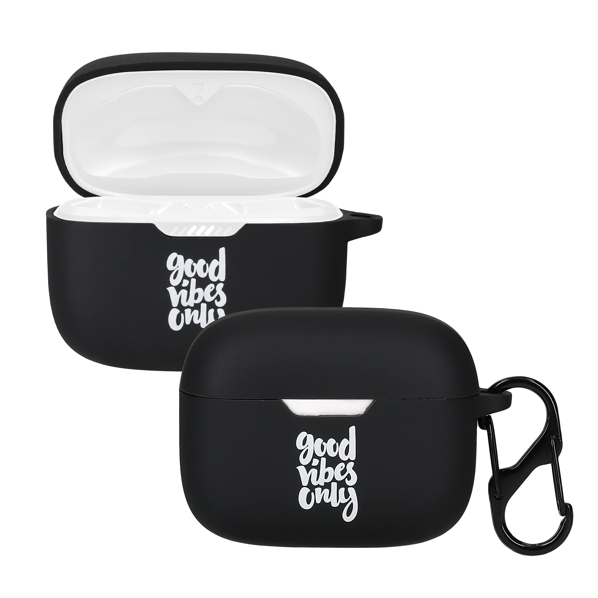 kwmobile Silicone Case Compatible with JBL Tune 230 NC TWS / T230NC / T235NC Case Cover - Good Vibes Phrase White/Black