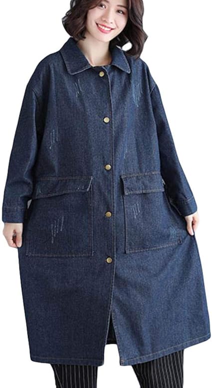 Amazon Yyq Shop デニムコート レディース ゆったり ロングコート デニム ファッション トレンチコート ロング丈 おしゃれ ジージャン 体型カバー 大きいサイズ 秋 Freesizeダークブルー コート ジャケット 通販