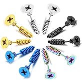 Punk Ttitanium Stainless Steel Screw Earrings Piercing Stud for Men Women Halloween Rock Hypoallergenic Jewelry