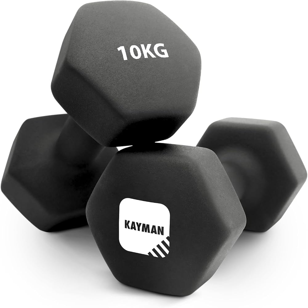 KAYMAN Neoprene Dumbbell Pair 10kg Anti-Slip Hex Edges Water-Resistant