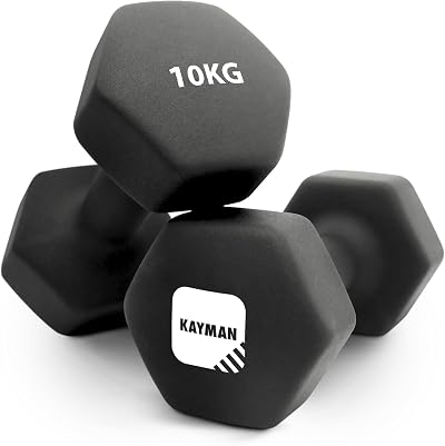 KAYMAN Neoprene Dumbbell Pair 10kg Anti-Slip Hex Edges Water-Resistant