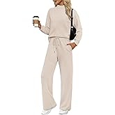 WIHOLL Two Piece Sets for Women Fall Outfits Lounge Sets Mock Neck Tops Wide Leg Pants Vacation Travel Airport Outfits