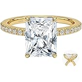 VISDIV 3CT 925 Sterling Silver Engagement Rings Radiant Cut AAAAA Cubic Zirconia CZ Wedding Promise Bands For Women Solitaire Simulated Diamond Silver/Gold Size 5-10
