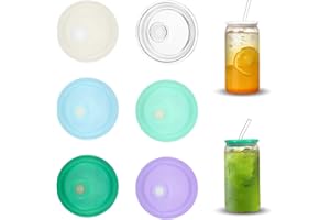 YONHTUTU 6 Pack Acrylic Lids for 16 oz / 20 oz Glass Cups, Replacement Can Straw Lids for Mason Jar, Spill Proof Reusable Plastic Cover Bamboo Lid for Glass Cups Beer Soda Can Coffee Tumbler Cup, Multi-Colored