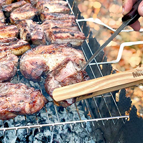 Mr.Art Wood Long Wooden BBQ Tongs (Pack of 2), 11,8" Generous Length, Best for Grilled Meat, Steaks, Fruits, Vegetables or Bread & Toaster at Kitchen, 100% Natural Ash Wood