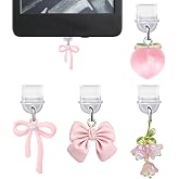 sunla 4Pcs Charms for Kindle, Pink Bow Dust Plug Charm Compatible with E-Reader, Phone, Ipad with Type C/USB C Charging Port-CP001