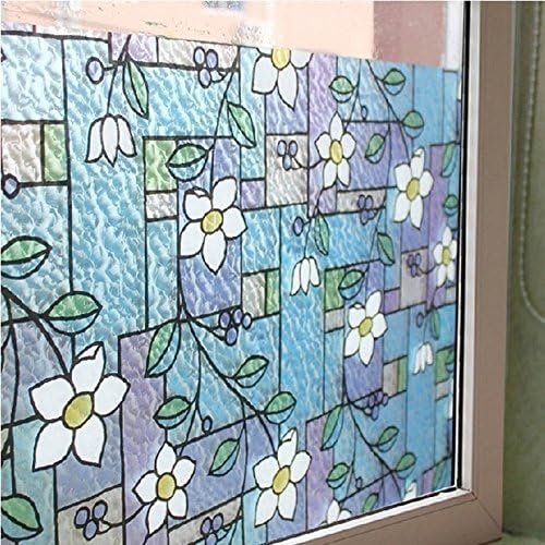 funlife® 17.7 by 39.3 inch Privacy Frosted Stained Flower Static Cling Window Glass Film