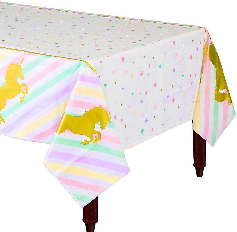 nuosen Tablecloth, Disposable Plastic Table Cover Unicorn Table Decorations for Birthday Party