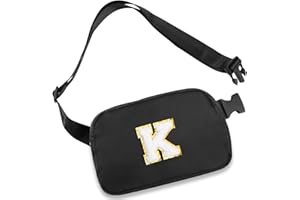 SANBADA Belt Bag Fanny Pack with Initial Letter Patch, Crossbody Bags for Teen Adult Girl Women, Personalized Gifts for 8 9 10 11 12 13 Year Old Girl, Fashion Waist Packs, Birthday Gift Idea, Black K