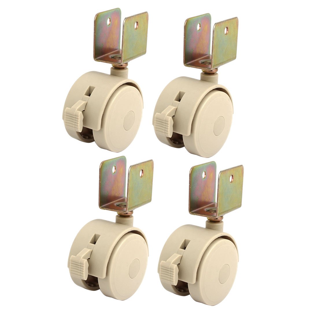 Sourcingmap 4pcs 20mm Plastic U Bracket Swivel Caster Wheel Tan w Brake