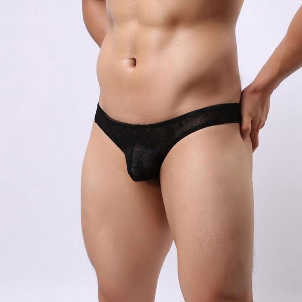 Knickers Men's Sexy Lace Thong Briefs Underwear Mens Europe And The United States Underwear (Color : Black, Size : M)
