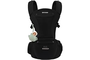 Bebamour Baby Carrier with Hip Seat,All-Position Breathable Mesh Hip Seat & Carrier 0-36Months with Head Hood, 3 PCS Teething Pads, Waist Extender,Storage Bag & Pacifier Case(Black)