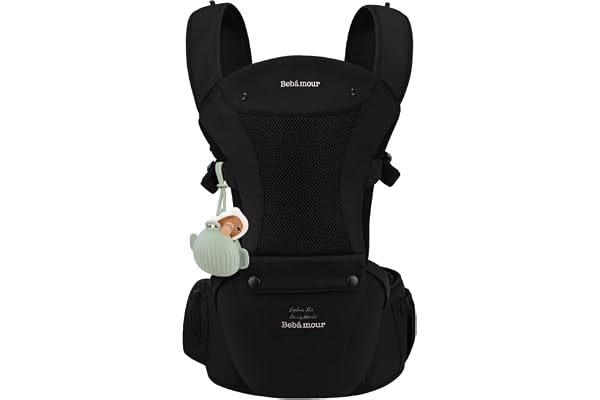 Bebamour Baby Carrier Newborn to Toddler Baby Carrier Hipseat 0-36Months with Head Hood, 3 PCS Teething Pads, Waist Extender,