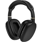TJ Active Noise Cancellation Bluetooth Over Ear Headphones | Supersoft Leather Wireless Headset Wired Built-in MIC 24H Playtime High Res Audio Travel/Work/Students/Running/Gym(Black)