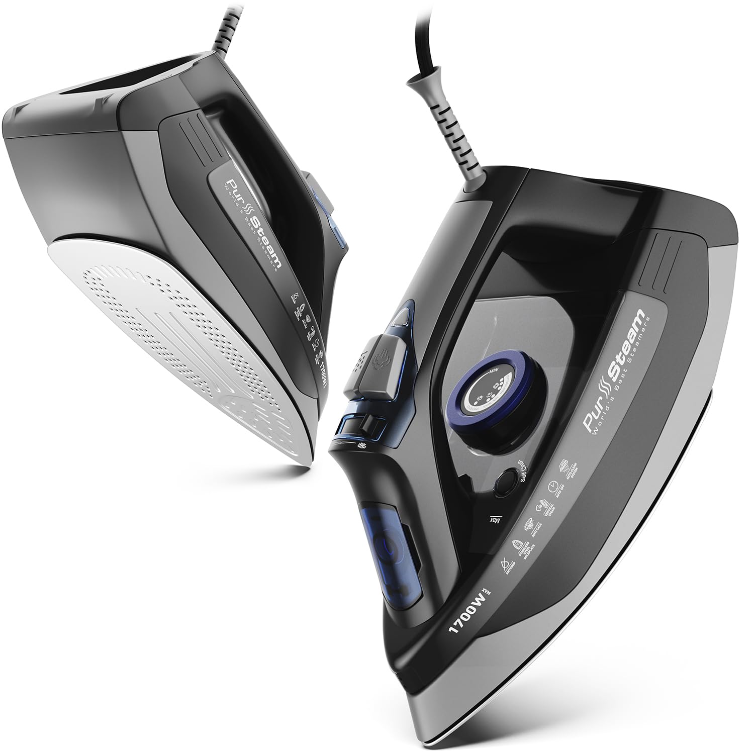 Pursteam Steam Iron for Clothes 1700W with Self-Cleaning Nonstick Stainless Steel Soleplate, Auto Shutoff, Anti-Drip