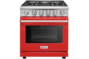 KOSTCH 30 inch Professional Freestanding Pro-Style Natural Gas Range or Liquid Propane Gas Range with 5 Burners, 4.55 cu.ft. Oven Capacity, in Stainless Steel - KOS-30RG03M (Red)