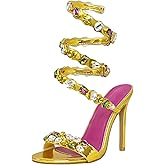 Baffoloo Womens's Rhinestone Sparkly Heels Sandals-Ankle Wrap Around Crystals Casual Evening Gowns Party Sandal Sandals