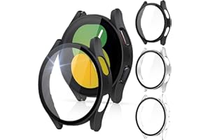 QIBOX [3 Pack] Galaxy Watch 5/Galaxy Watch 4 40mm Screen Protector with Tempered Glass, Hard PC Bumper Protective Case Face Cover Accessories Compatible with Samsung Galaxy Watch5 / Watch4