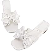Fashare Womens Bow Dressy Low Heel Sandals Slides Summer Chunky Block Heeled Open Toe Mules Slip on Slippers Shoes