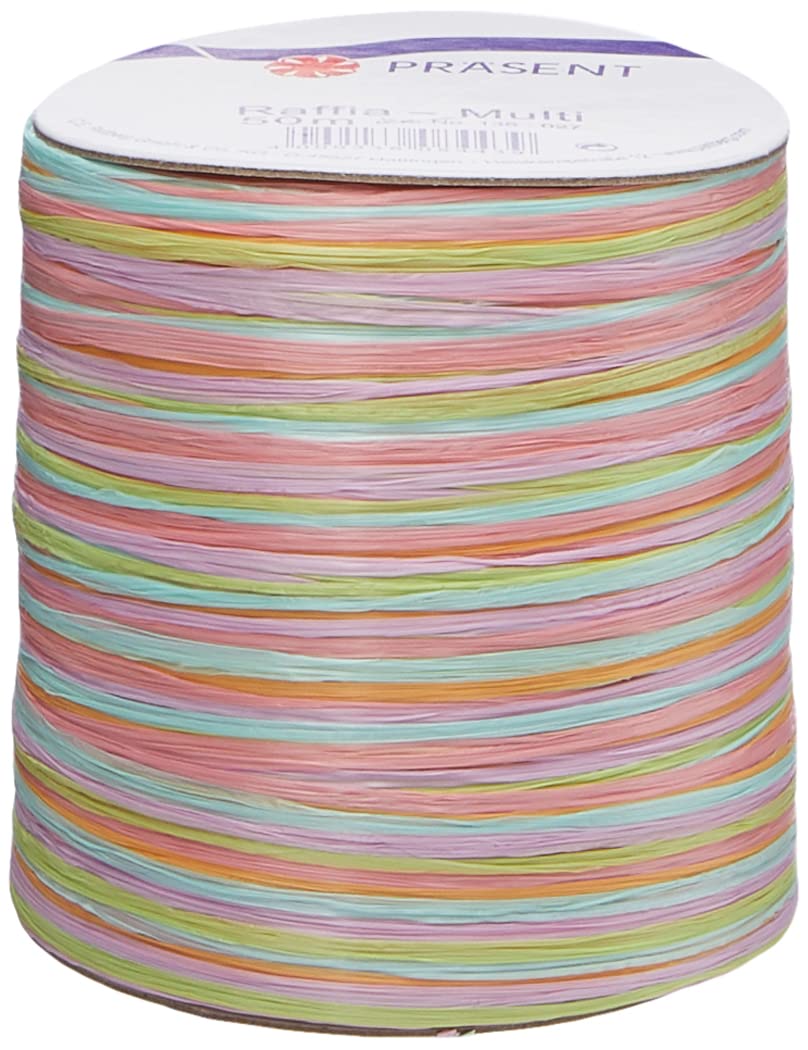 PRÄSENT C.E. Pattberg Raffia Multicolour Lilac-Orange-Green, 55 Yards Wrapping Presents, 5-Strand Ribbon for Gifts, Accessories for Decorating and Handicrafts, for Every Occasion, 50 m — image 1