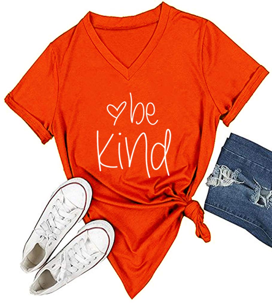 Photo 1 of DANVOUY Womens T Shirt Casual Cotton Short Sleeve V-Neck Graphic T-Shirt Tops Tees Orange Medium