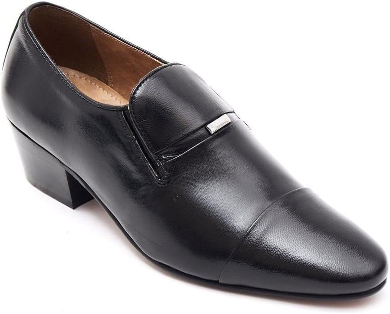 Lucini Mens Formal Cuban Heels Real Leather Slip On Wedding Shoes Black
