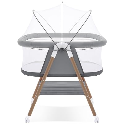 GYARING Baby bassinets,3 in1 Baby Crib, Sturdy, Portable & Easy to Assemble,Mosquito net and Portable Bag Included. (Gray)