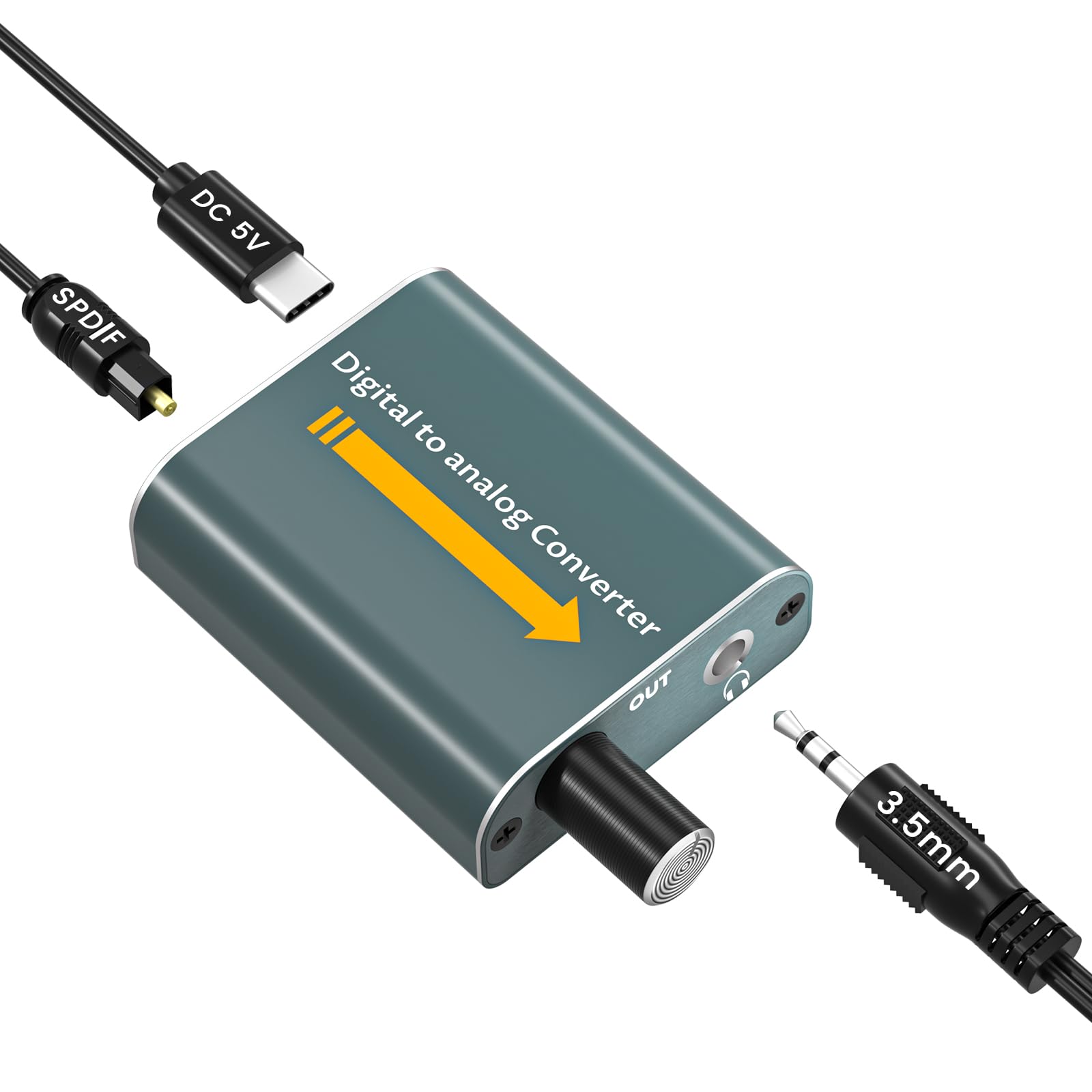 Photo 1 of 192kHz Optical to 3.5mm Digital to Analog Audio Converter with Volume Control, Aluminium Digital Optical to RCA Adapter Built-in Amplifier Chip with SPDIF Cable and 3.5mm to RCA Cable