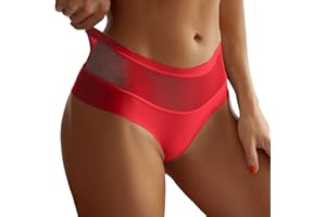Stretch Mesh Underwear for Women Solid Cutout Briefs Soft Panties Sexy Lace Butt Lifting Hipsters High Waisted Sheer
