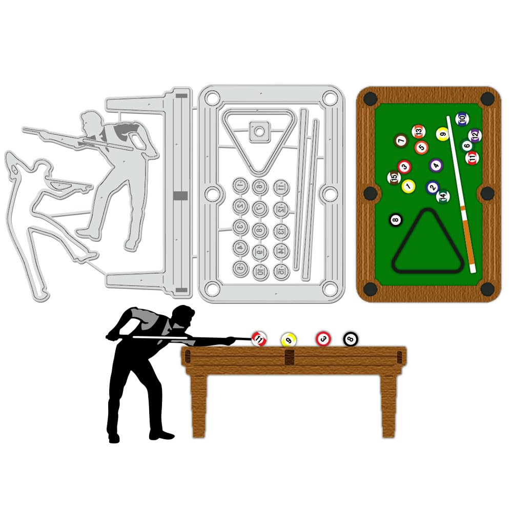 BENECREAT Pool Table Cutting Dies, Ball Game Stencils Billiards Player Decorative Embossing Stencils for Scrapbooking, Photo Album, Greeting Card Making, 0.8mm Thick