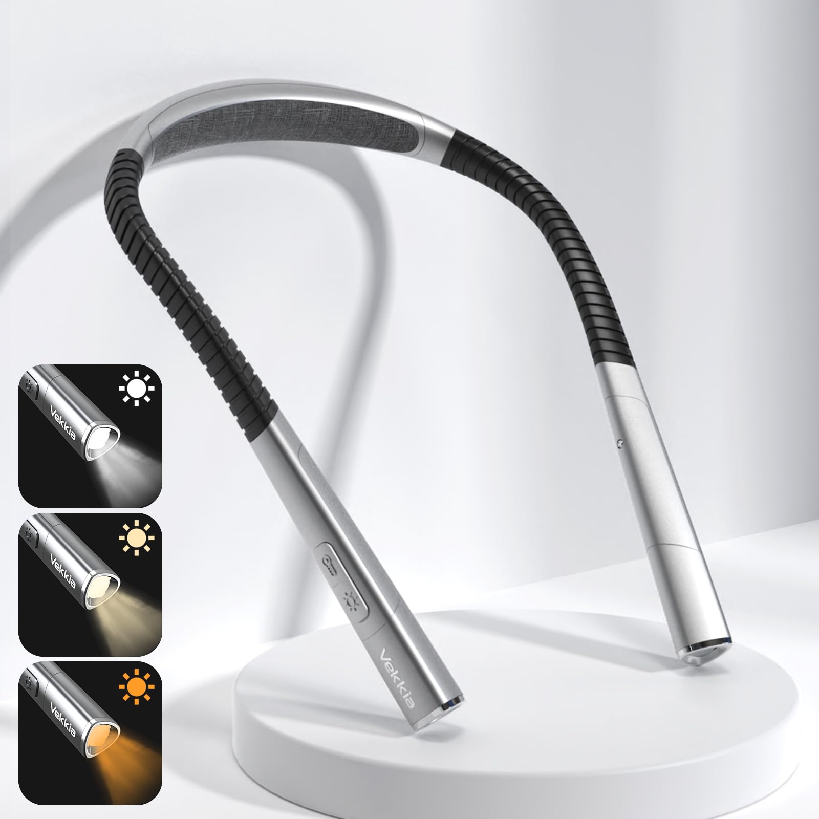 Photo 1 of Vekkia LED Neck Reading Light Rechargeable, Book Light for Reading in Bed, 3 Colors & 5 Brightness Adjustable, Long Lasting. Great for Knitting, Camping & Repairing