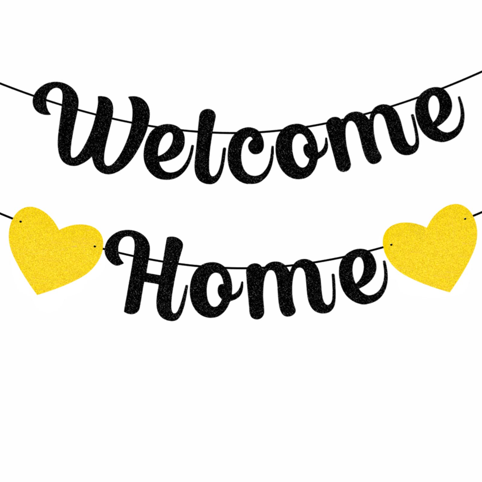 bng-bng Welcome Home Decorations Banners Glitter Hanging Bunting for Welcome Back Welcome Home Baby Shower Welcome Family Home Party Decorations Party Supplies Gold Black