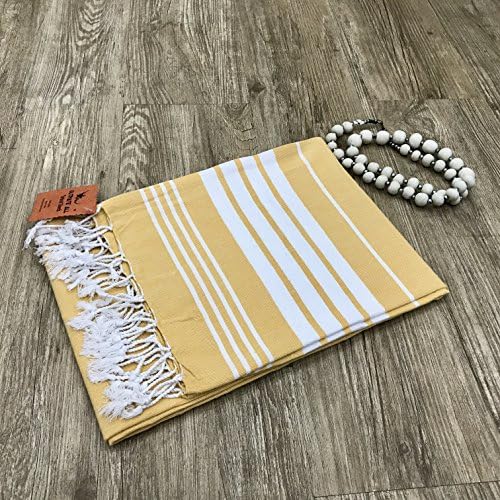 Ultimate All Turkish Towel Peshtemal Beach Towels Hammam Spa Pool Sauna Gym Cotton Fouta Bath towels Baby Towel Kikoy Pareo Picnic Blanket (Stripes - Mustard)