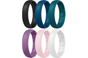 Egnaro Women's Silicone Anniversary Rings, Inner Arc Ergonomic Breathable Design with half sizes, Rubber Wedding Bands，5.5mm Wide-2mm Thick