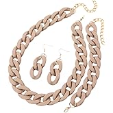 QRH Acrylic Macaron Necklace Bracelet Earrings Set Chunky Cuban Link Hip Hop Chain Jewelry Set Multicolor 70 80S Punk Acrylic Chain Bracelet Necklace Earrings Set Party Costume