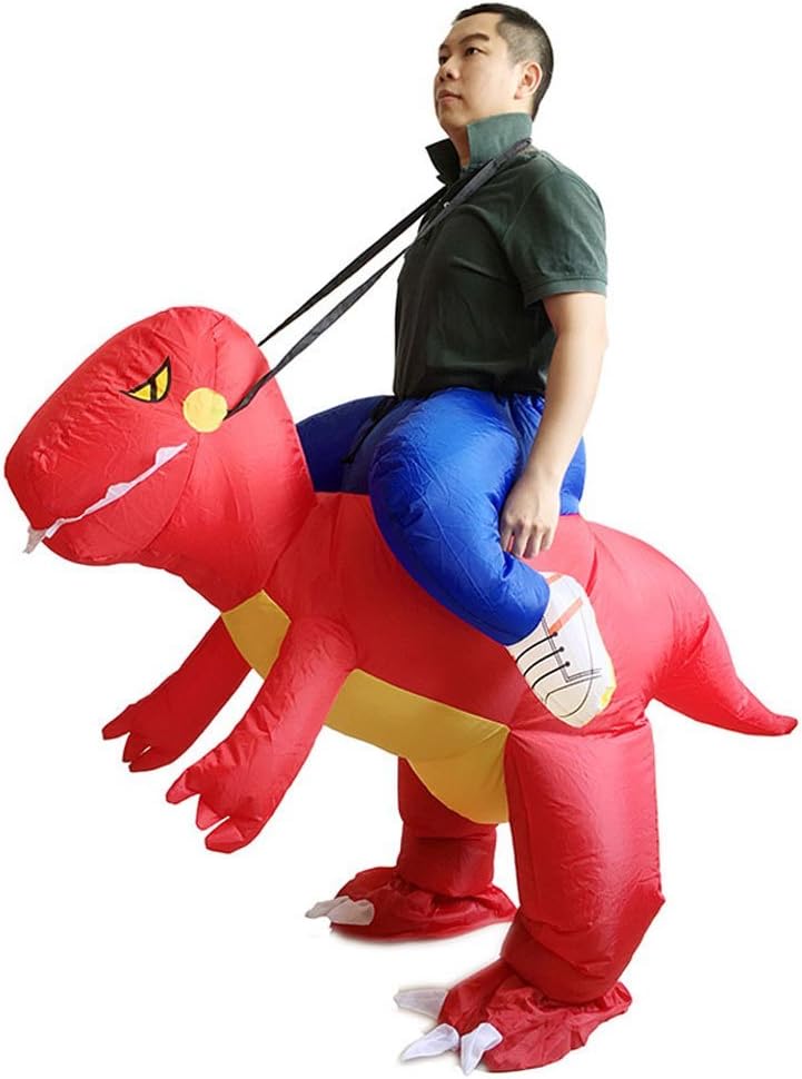 Adult Red T-REX Inflatable Dinosaur Costume Halloween Fancy Dress Outfit