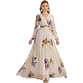 TOLEEN Summer Casual Dresses for Women 2026 Spring Fashion Boho V Neck Long Sleeve Ruffle Floral Print Elegant Maxi Dress