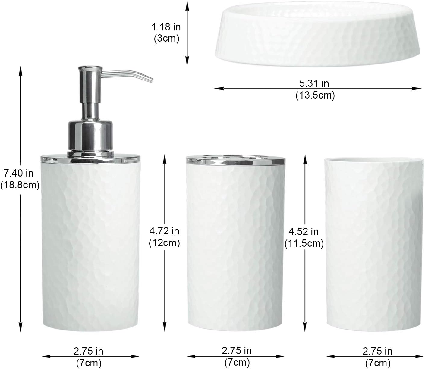 CERBIOR Bathroom Accessories Set 4 Piece Bath Ensemble Includes Soap Dispenser, Toothbrush Holder, Toothbrush Cup, Soap Dish for Decorative Countertop and Housewarming Gift, White: Home & Kitchen