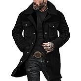 Mens Western Cowboy Vintage Suede Jacket Plush Collar Coats Faux Leather Winter Long Jackets Zip Up Casual Retro Tops