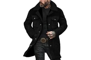 Mens Western Cowboy Vintage Suede Jacket Plush Collar Coats Faux Leather Winter Long Jackets Zip Up Casual Retro Tops